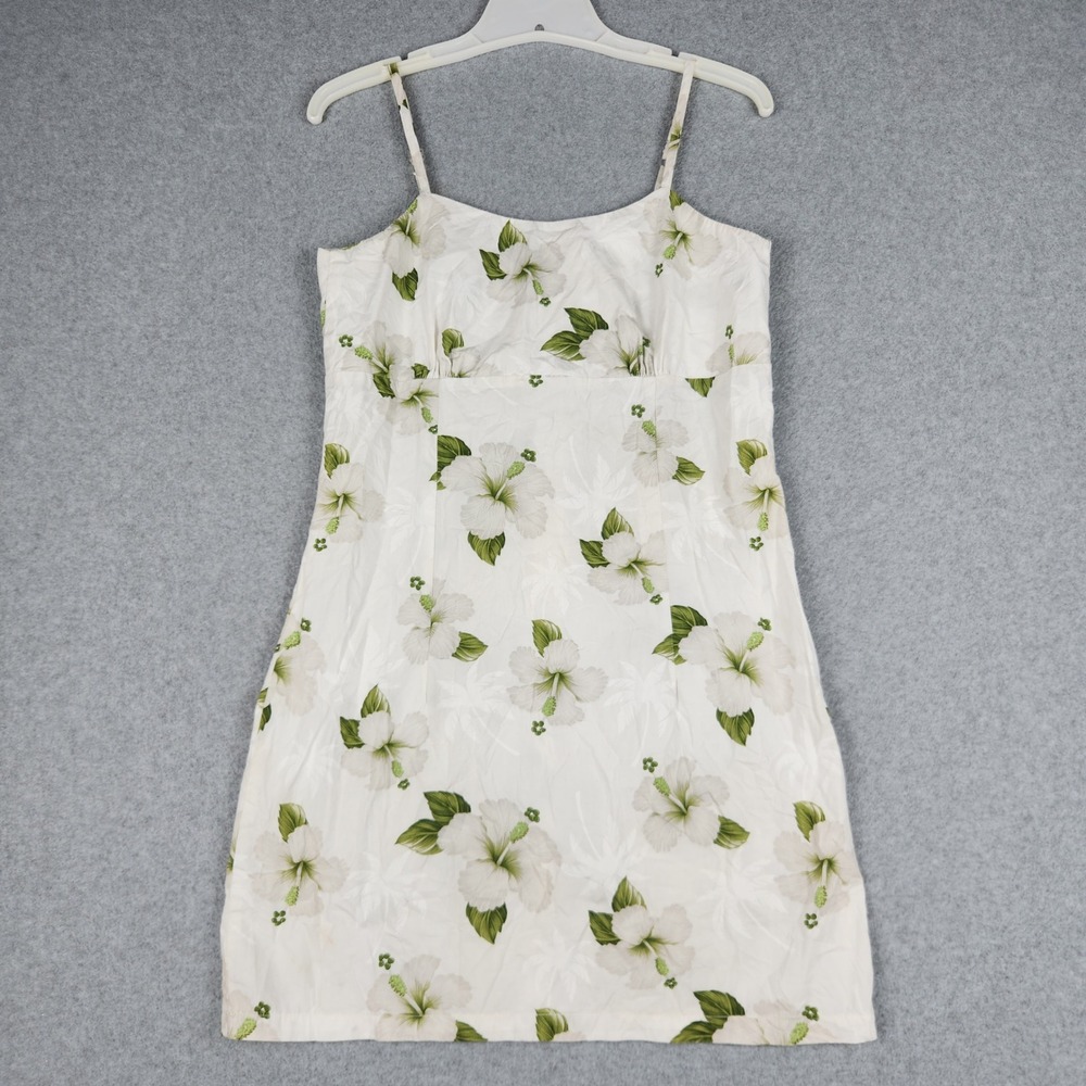 Pacific Legend Dress Womens Small White Floral Hibiscus Cotton Adjustable Strap